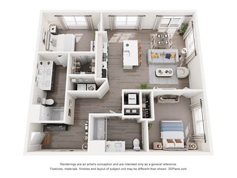 Floor plan for 2 beds, 2 baths, 1173 sqft